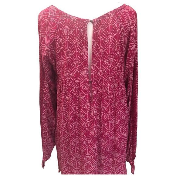 ROXY Dress - Pull-Over Shift Dress with Sleeve Accents -  Cranberry/White - Sz L - Picture 6 of 15